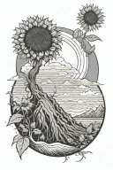 sisyphus, one bright star, Milwaukee, field of sunflowers, great wave, black and white tattoo design idea