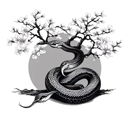 Sakura tree with snake tattoo design idea
