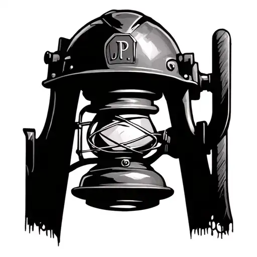 Miners lamp, with hard hat with initials J.P engraved coal miner tattoo design idea