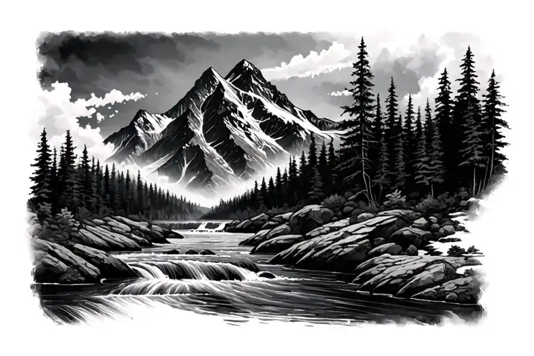 mountain river tattoo design idea