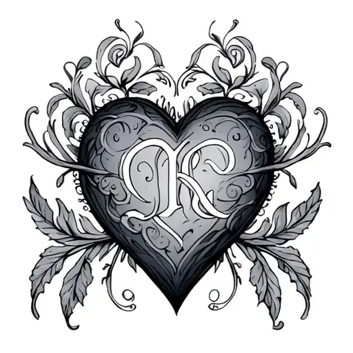 heart shape with initials intertwined tattoo design idea