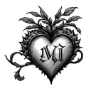 heart shape with initials intertwined tattoo design idea