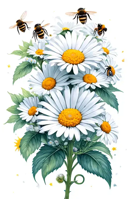 Daisy flower, bees, infinity sign tattoo design idea