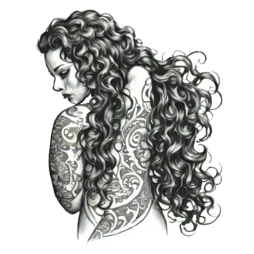 girl with medium length dark curly hair suggestively looking over shoulder sexy tattoo design idea