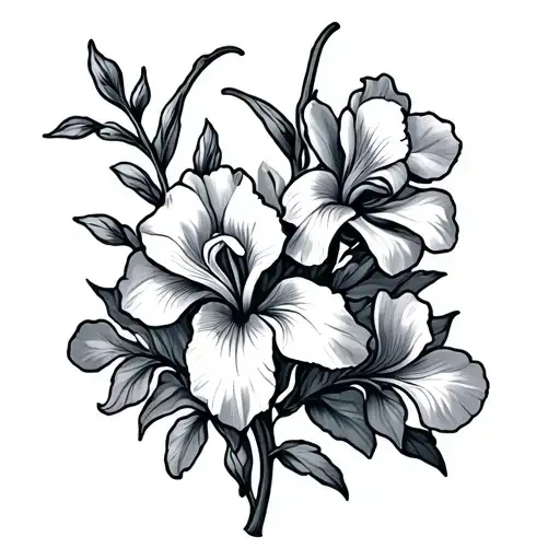iris and cosmo flowers on a vine tattoo design idea