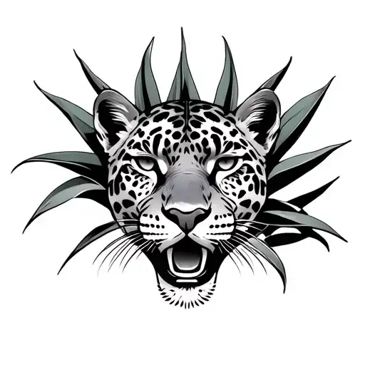 jaguar face agave plant tattoo design idea