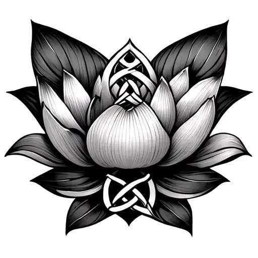 Tattoo symbolizes renewal, eternal and infinite love. Lotus flower, Celtic knot, symbol of infinity with a tattoo design idea