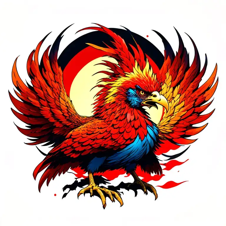 phoenix bird, 3d, angry, aggressive and upset with the terrible condition the world is tattoo design idea