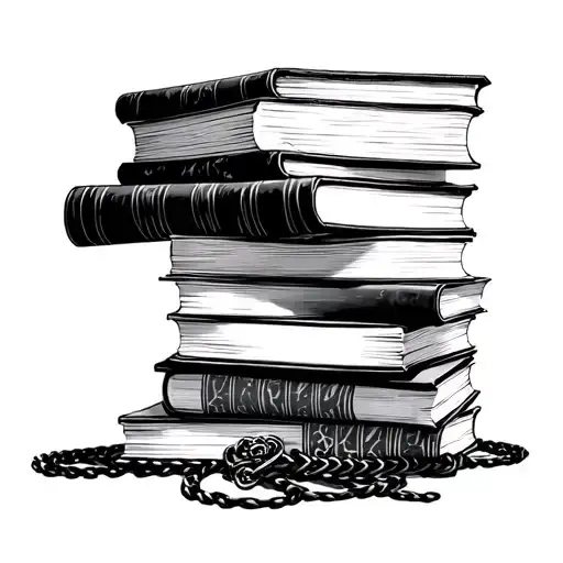 A stack books bound with a dark and sensual twist, incorporating BDSM motifs tattoo design idea