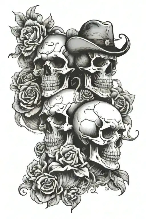 skull and family tattoo design idea