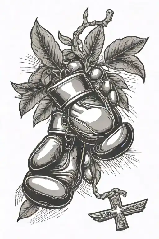 Olive branch with boxing gloves and cross tattoo design idea