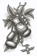 Olive branch with boxing gloves and cross tattoo design idea