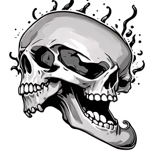 black and white skull laughing tattoo design idea