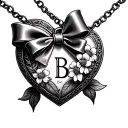 heart shaped locket with a bow and initial B and birth flowers November  tattoo design idea