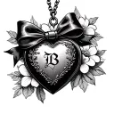 heart shaped locket with a bow and initial B and birth flowers November  tattoo design idea