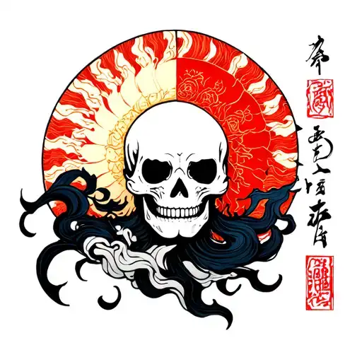 sun of death (half radiant half corrupt) kanji of Izanami (Kami) tattoo design idea