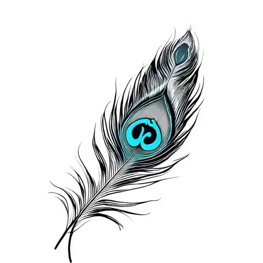 very minimal. small peacock feather with the symbol om   tattoo design idea