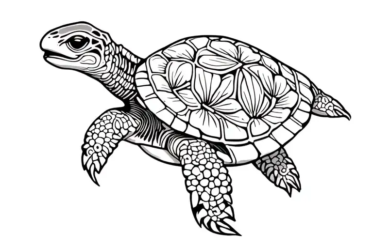 turtle Hawaiian flowers rheumatoid arthritis ribbon  tattoo design idea