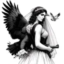 American eagle with an arm gun and vest and then a bride with doves on her vail and all over with her back turned  tattoo design idea