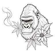 "delicate lines with flowers" Gorilla smoking weed leaf tattoo design idea