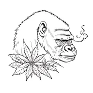 "delicate lines with flowers" Gorilla smoking weed leaf tattoo design idea