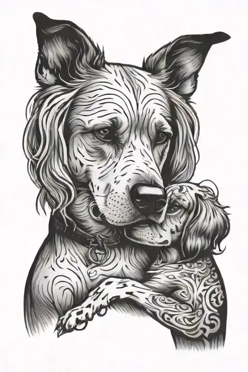 overthinking , family, loyal dog by their side tattoo design idea