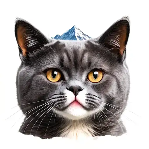 British shorthair cat infront mountain in background tattoo design idea