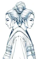 Samurai Warrior Standing Back To Back Women's Face tattoo design idea