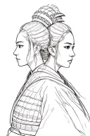 Samurai Warrior Standing Back To Back Women's Face tattoo design idea