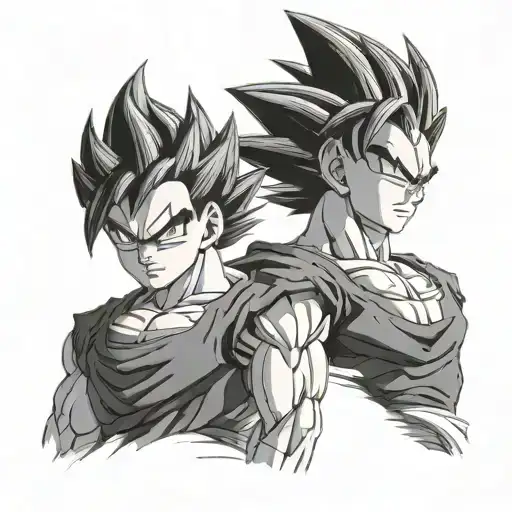 Goku and Vegeta faces in half together Dragon Ball tattoo design idea