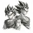 Goku and Vegeta faces in half together Dragon Ball tattoo design idea