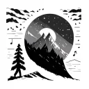 create a minimal tatto representing a person who likes exploring, traveling, climbing mountain, party and music is life  tattoo design idea