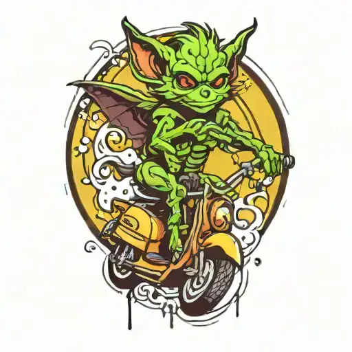 gremlin riding a scooter tattoo design idea