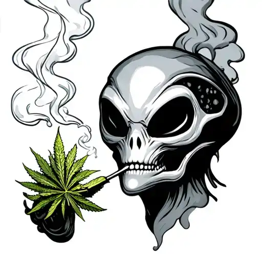Alien Smoking Weed tattoo design idea