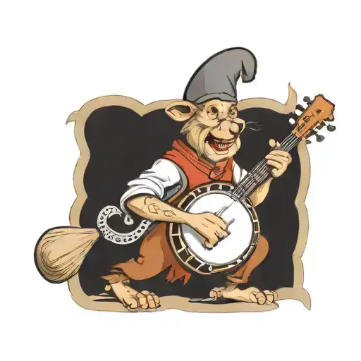 woodelf playing banjo tattoo design idea