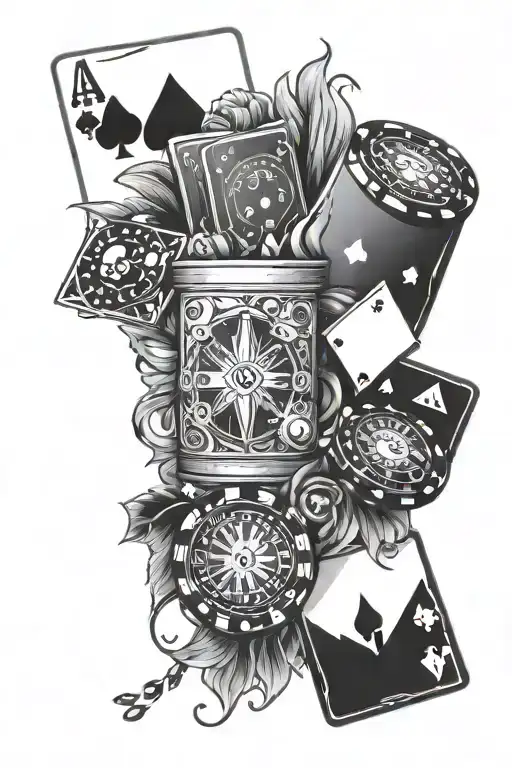 poker cards 72 off suion forearm with casino chips and dice running up arm and transitioning to roulette wheel tattoo design idea