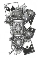 poker cards 72 off suion forearm with casino chips and dice running up arm and transitioning to roulette wheel tattoo design idea