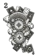 poker cards 72 off suion forearm with casino chips and dice running up arm and transitioning to roulette wheel tattoo design idea