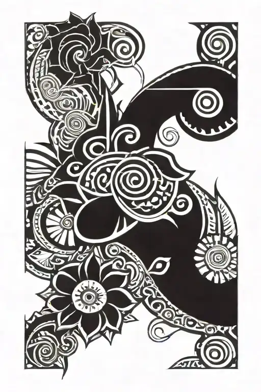 flor de maga blower with taino tribal symbols incorporated tattoo design idea