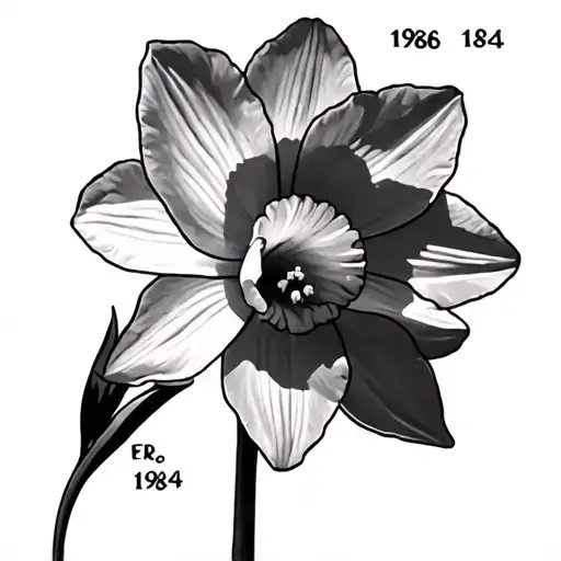 Simple narcissus flower with 1986 and 1984 written on the blade tattoo design idea