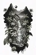 rainforest with jungle animals and mountains tattoo design idea