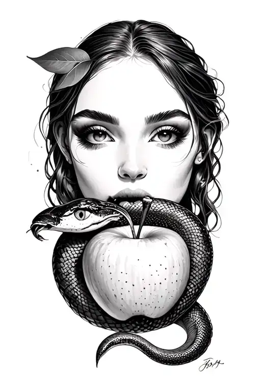eve eating the apple and snake coiled tattoo design idea
