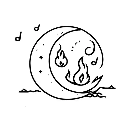 moon music camping fire coming tattoo design idea