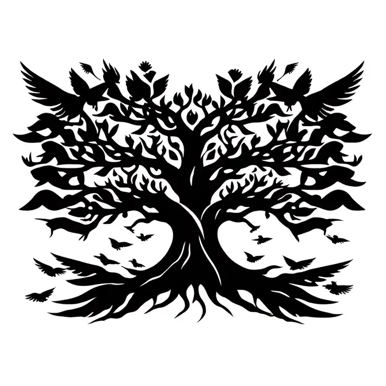 Tree Of Life with flying birds tattoo design idea