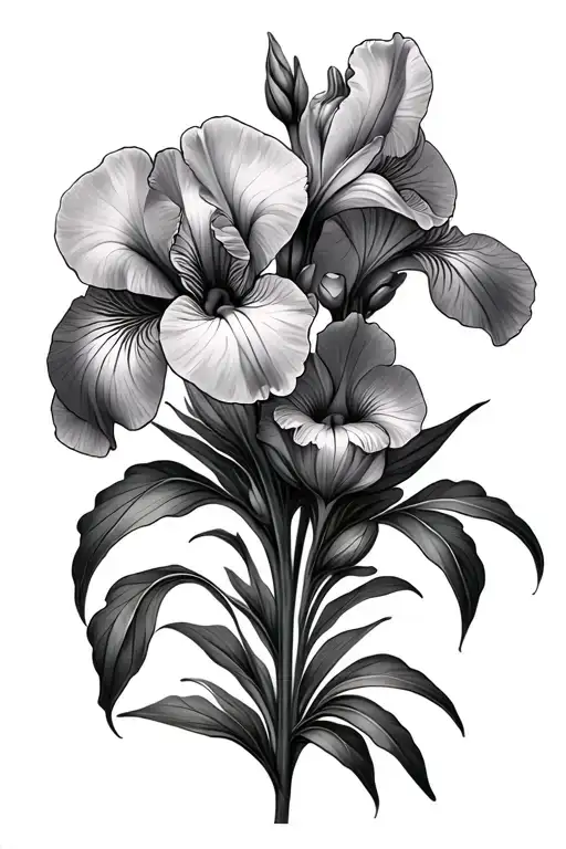 Violets and Iris flower for men tattoo design idea