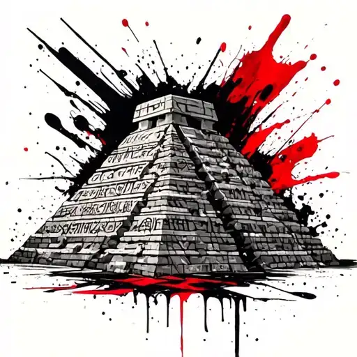 A Mayan pyramid with Egyptian hieroglyphs representing strength and resilience tattoo design idea