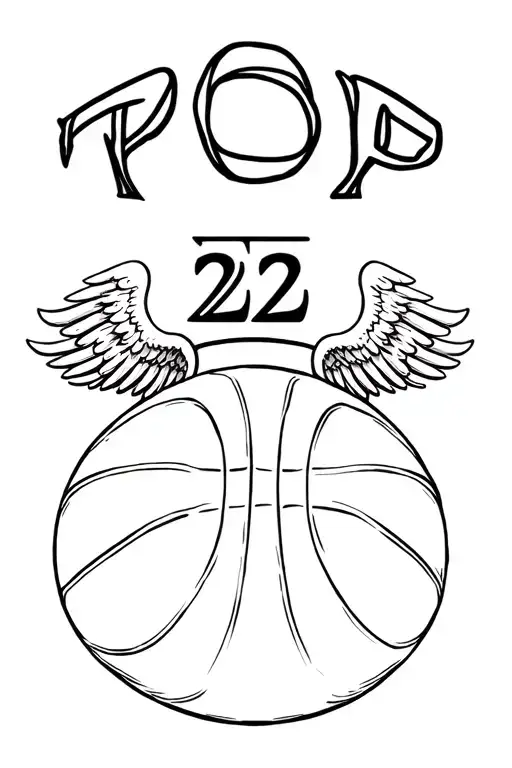 "Pop" Basketball with 22 inside of basketball and Angel wings  tattoo design idea