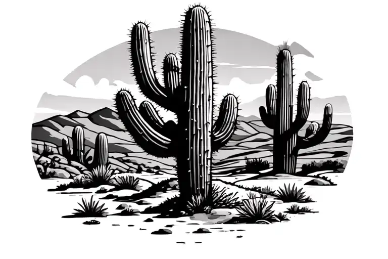 arizona landscape with cactus tattoo design idea