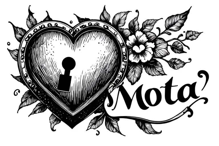 "Mota" heart shaped lock with name written tattoo design idea