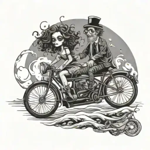 couple on a bike universe tim burton characters tattoo design idea